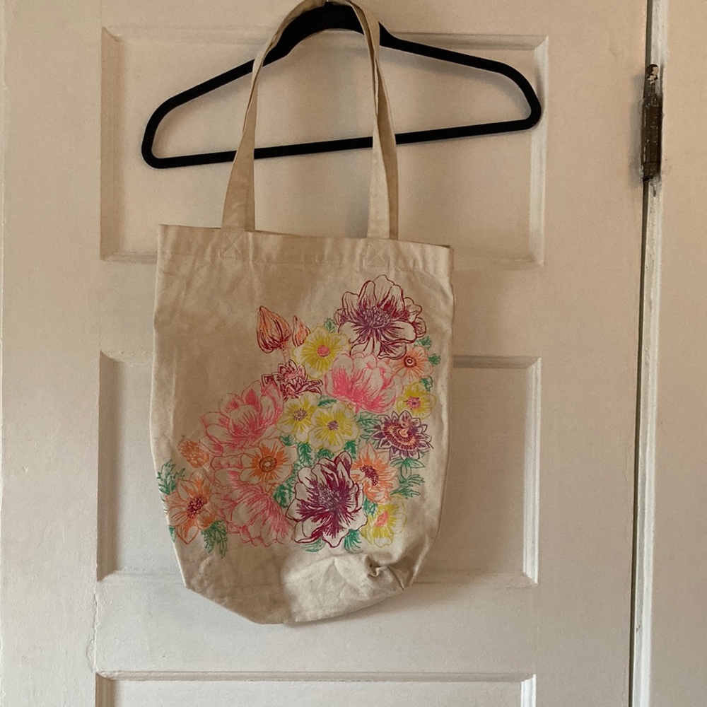 Cotton Tote Bag with Colorful flowers